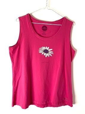 Life Is Good Pink Daisy Graphic Crusher Tank Top Relaxed Cotton Sleeveless